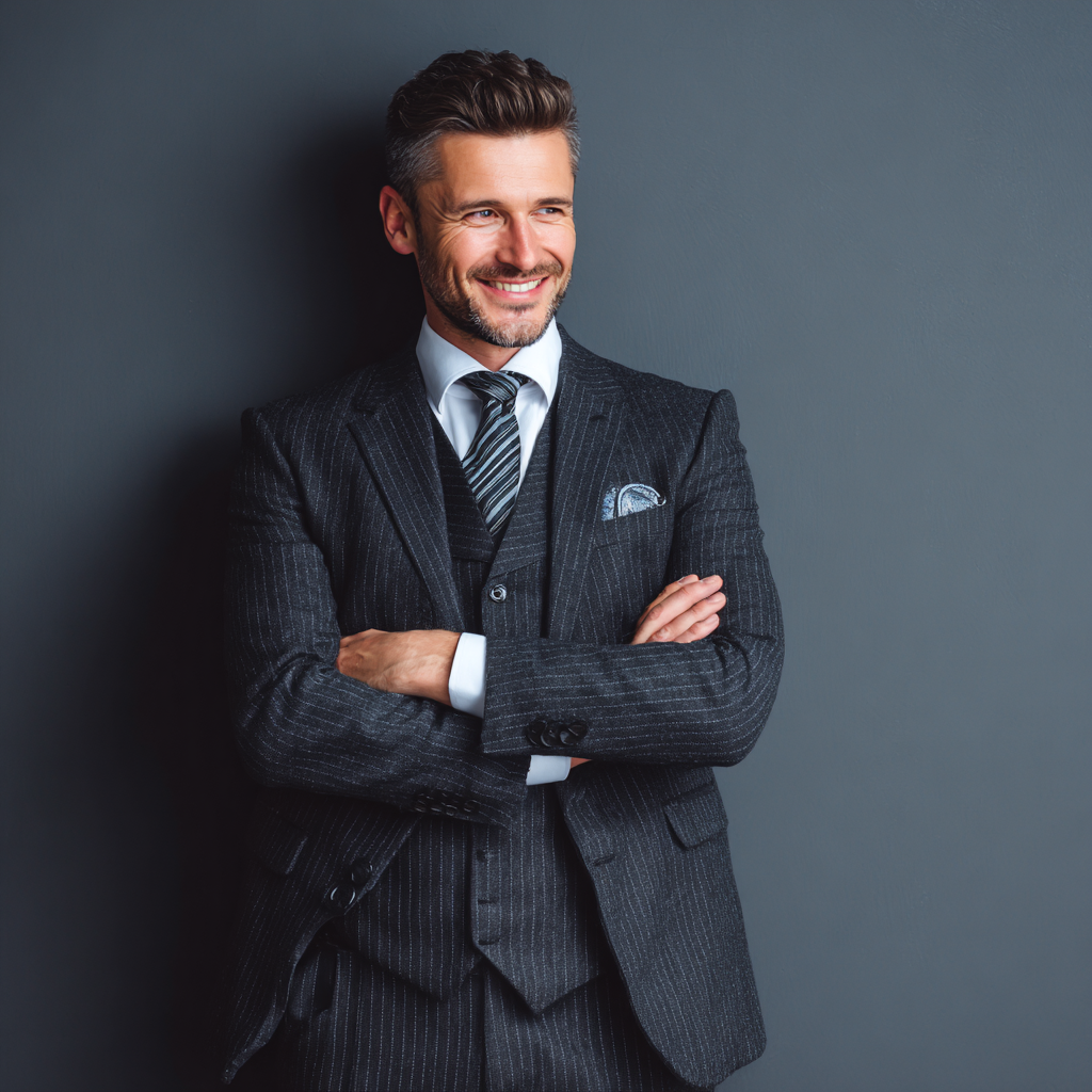Successful businessman in formal attire radiating confidence and achievement
